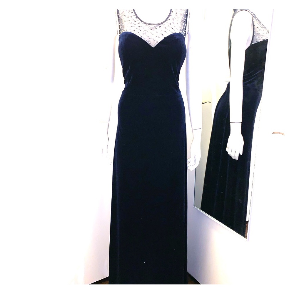 Navy Velour Studded Dress